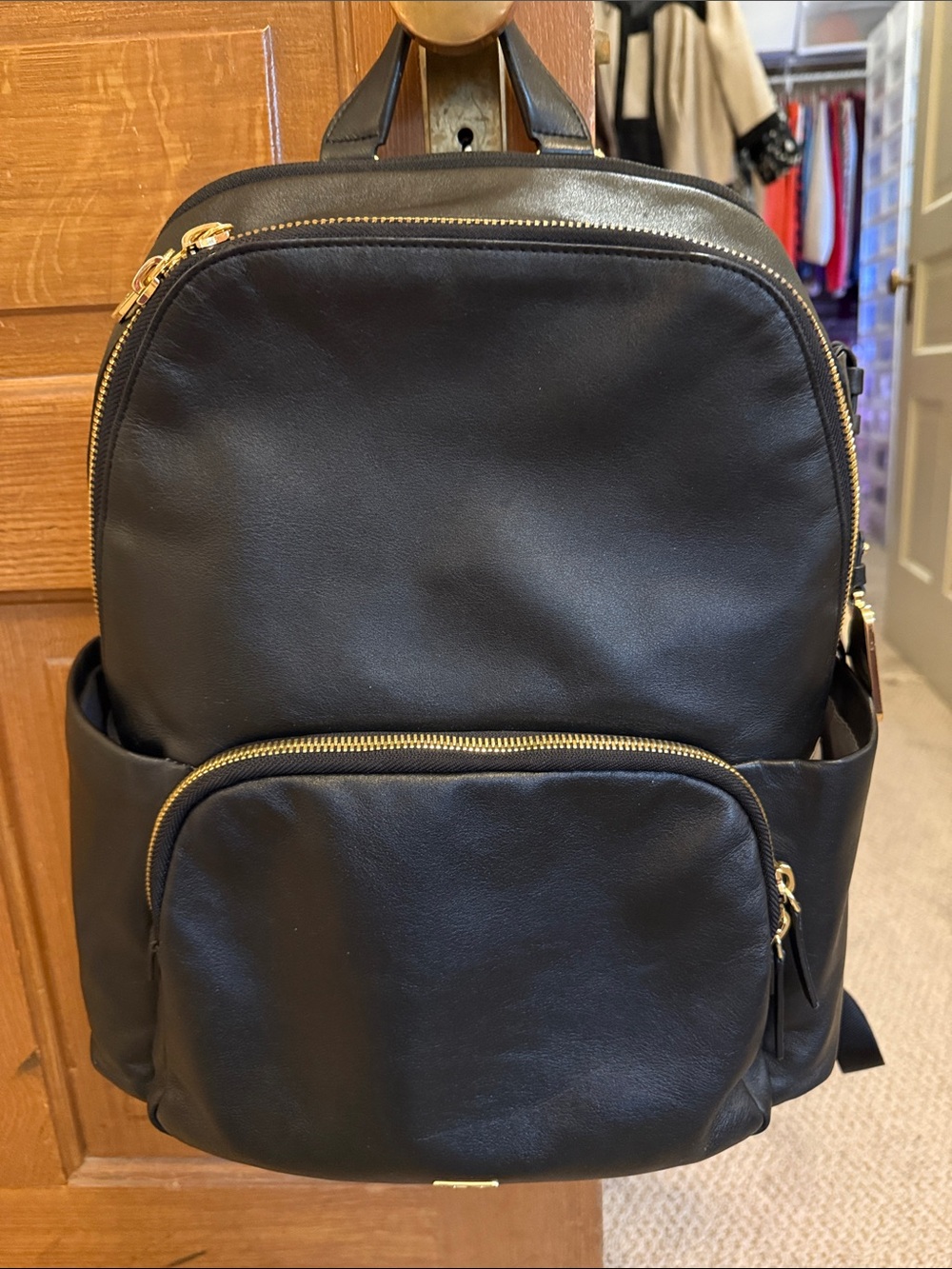 TUMI Black Leather Backpack